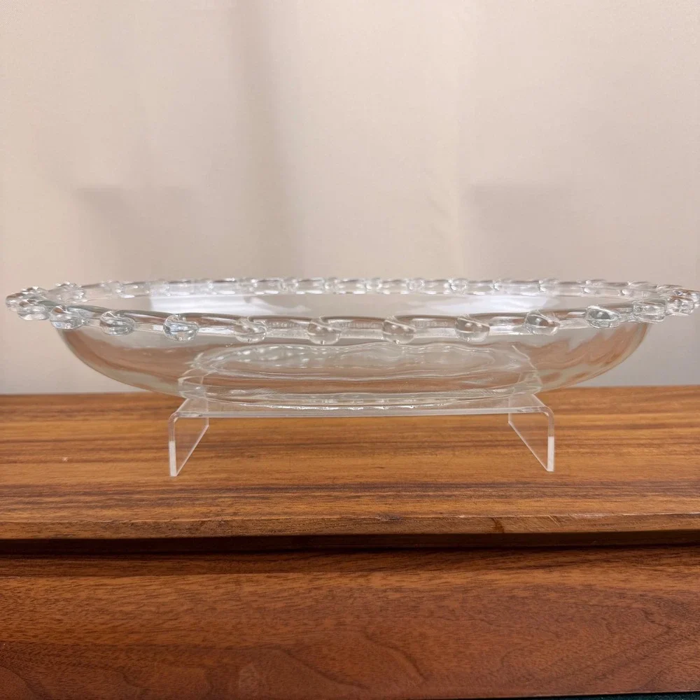 Heisey Lariat Clear Glass Oval Bowl Looped Edge Vintage Centerpiece Dish 1506